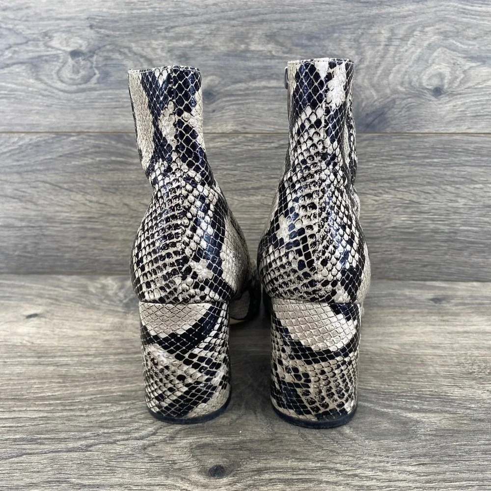 Marc Fisher Retire 2 Ankle Boots Womens 8.5M Snakeskin Pointed Toe Block Heel
